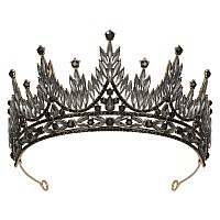 Sweetv Black Tiara Crown For Women Gothic Wedding Tiara Crystal Queen Crown Costume Hair Accessories For Birthday Prom Quince