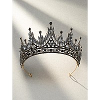 Sweetv Black Tiara Crown For Women Gothic Wedding Tiara Crystal Queen Crown Costume Hair Accessories For Birthday Prom Quince