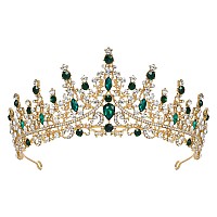 Sweetv Green Gold Tiara Crown For Women Girlsqueen Crown Princess Diademcrystal Hair Accessories For Quinceanera Pageant Prom