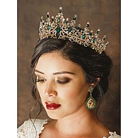 Sweetv Green Gold Tiara Crown For Women Girlsqueen Crown Princess Diademcrystal Hair Accessories For Quinceanera Pageant Prom