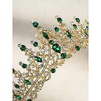 Sweetv Green Gold Tiara Crown For Women Girlsqueen Crown Princess Diademcrystal Hair Accessories For Quinceanera Pageant Prom