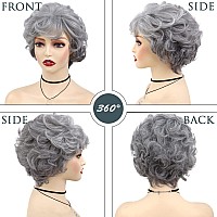 Gnimegil 60S Wig Ombre Grey Short Curly Hair Wigs For Women Old Lady Costume Synthetic Hair Wig Gifts For Grandma Wig Halloween