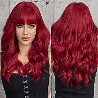 Long Wavy Red Wigs with Bangs for Women, Heat Resistant Synthetic Wigs for Daily/Party/Cosplay (22 Inch,Red)