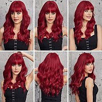 Long Wavy Red Wigs with Bangs for Women, Heat Resistant Synthetic Wigs for Daily/Party/Cosplay (22 Inch,Red)