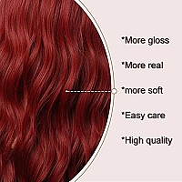 Long Wavy Red Wigs with Bangs for Women, Heat Resistant Synthetic Wigs for Daily/Party/Cosplay (22 Inch,Red)