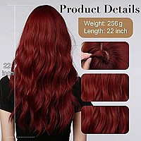 Long Wavy Red Wigs with Bangs for Women, Heat Resistant Synthetic Wigs for Daily/Party/Cosplay (22 Inch,Red)