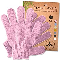 Temple Spring Exfoliating gloves - Bamboo BathShower gloves, Bath gloves for Shower Exfoliating and Ingrown HairDead Skin Remover - Pink - Exfoliator Mitt Scrub gloves