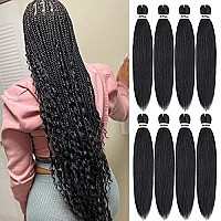 Pre Stretched Braiding Hair Natural Black 30 Inch 8 Packs Synthetic Crochet Braids Hot Water Setting Professional Soft Yaki Texture Synthetic Hair Extensions(1B)