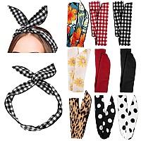 ANBALA Wire Headbands for Women, Bow Headbands for Women, Wire Twist Headbands, Polka Dot Plaid Leopard Floral Headbands with Rabbit Ears, Tie Headbands for Women Girls Bunny Ear Headbands