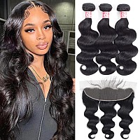 Human Hair Bundles With Frontal 22 24 26With 20 Brazilian Virgin Body Wave 13X4 Frontal With Bundles 10A Grade Human Hair Weav