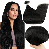 Full Shine U Tip Hair Extensions Human Hair Color 1 Jet Black Fusion Nail Tip Hair Extensions Real Human Hair 18 Inch Keratin Ha