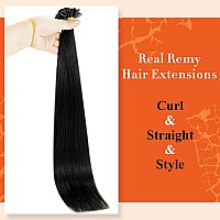 Full Shine U Tip Hair Extensions Human Hair Color 1 Jet Black Fusion Nail Tip Hair Extensions Real Human Hair 18 Inch Keratin Ha