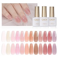 Gaoy 15 Pcs Jelly Nude Gel Nail Polish Kit Transparent Pink Colors Gel Polish Set With Glossy Matte Top Coat And Base Coat Fo