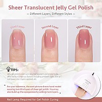 Gaoy 15 Pcs Jelly Nude Gel Nail Polish Kit Transparent Pink Colors Gel Polish Set With Glossy Matte Top Coat And Base Coat Fo