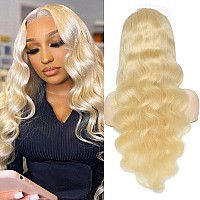 613 Body Wave Lace Front Wig Human Hair 10a Brazilian 13x4 Blonde Lace Frontal Wigs 150% Density Pre Plucked Bleached Knots with Baby Hair 28 inch