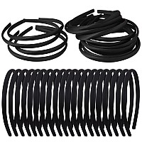 Zifengcer 20 Pcs Black Satin Covered Headbands For Girls Women Christmas Plain Diy Craft Headbands Plastic Thin Headbands For Wo