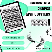 Bodermincer Black Cluster Lashes 240Pcs 20D40D Diy Eyelash Extension D Curl Long Individual Lashes Mixed Tray Faux Mink Lash Cl