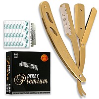 Equinox International Professional Straight Edge Razor With 100 Single Derby Blades Stainless Steel Razor Blades Close Shavi