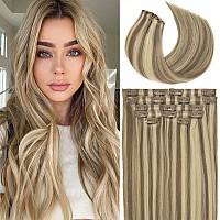 Lacer Hair Seamless Clip In Hair Extensions Real Human Hair Light Brown With Platinum Blonde Highlights Hair Extensions Comforta