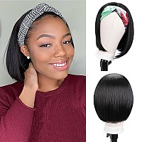 Gowit Short Headband Wig 10 Inch Bob Headband Wigs For Black Women Glueless Staight Half Wig Heat Resistant Natural Synthetic Wi