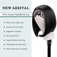 Gowit Short Headband Wig 10 Inch Bob Headband Wigs For Black Women Glueless Staight Half Wig Heat Resistant Natural Synthetic Wi