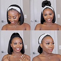 Gowit Short Headband Wig 10 Inch Bob Headband Wigs For Black Women Glueless Staight Half Wig Heat Resistant Natural Synthetic Wi