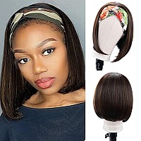 Gowit Short Headband Wig 10 Inch Bob Headband Wigs For Black Women Glueless Half Wigs Heat Resistant Synthetic Headband Wig For