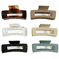 Nalodu Rectangle Hair Claw Clips Large 4 Inch Matte Square Clear No Slip Big Jaw Clip Multicolored For Thick Hair Women 6 Pack