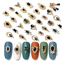 Hnuix Nail Charms And Gems Gold Copper Zircon Multiple Shapes Metal Blackjewelry Rhinestones Charms 18 Pieces