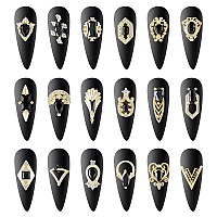 Hnuix Nail Charms And Gems Gold Copper Zircon Multiple Shapes Metal Blackjewelry Rhinestones Charms 18 Pieces