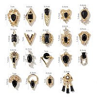 Hnuix Nail Charms And Gems Gold Copper Zircon Multiple Shapes Metal Blackjewelry Rhinestones Charms 18 Pieces