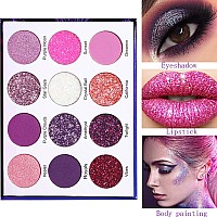 Yeweian Purple Pink Glitter Eyeshadow Palette 12 Colors Shimmer High Pigmented Eyeshadow Powderdream Purple Pink Eyeshadow Pal