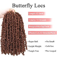 Leeven 6 Packs Copper Red Bob Distressed Butterfly Locs Crochet Hair Prelooped Messy Butterfly Twist Locs Hair 12 Inch Short Bu