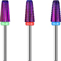 3 Pieces Nail Carbide 5 In 1 Bit, Nail Drill Bits Set-2 Way Rotate Use For Both Left To Right Handed, 3/32 Inch Shank Size Drill Machine For Fast Remove Acrylic Or Hard Gel (Purple)