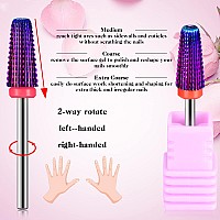 3 Pieces Nail Carbide 5 In 1 Bit, Nail Drill Bits Set-2 Way Rotate Use For Both Left To Right Handed, 3/32 Inch Shank Size Drill Machine For Fast Remove Acrylic Or Hard Gel (Purple)