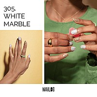 Nailog Semi Cured Gel Nail Strips 20 Extra Long Polish Stickerswraps Glossy Long Lasting Soft Gel Finishing White Marble