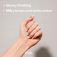 Nailog Semi Cured Gel Nail Strips 20 Extra Long Polish Stickerswraps Glossy Long Lasting Soft Gel Finishing Caffe Latte