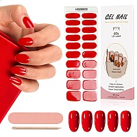 Kalolary 20Pcs Semi Cured Gel Nail Polish Strips Red Adhesive Full Wrap Gel Nail Art Sticker Waterproof Gel Nail Wrap Stickers