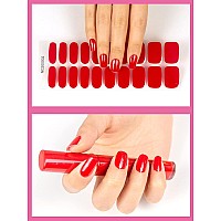 Kalolary 20Pcs Semi Cured Gel Nail Polish Strips Red Adhesive Full Wrap Gel Nail Art Sticker Waterproof Gel Nail Wrap Stickers