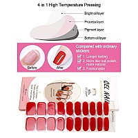 Kalolary 20Pcs Semi Cured Gel Nail Polish Strips Red Adhesive Full Wrap Gel Nail Art Sticker Waterproof Gel Nail Wrap Stickers