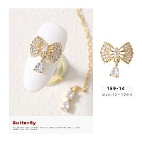 Hnuix Butterfly Nail Charms And Gems Gold Copper Zircon Multiple Shapes Metal Bowknot Jewelry Rhinestones Charms 27Pieces