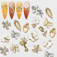 Hnuix Flowers Nail Charms And Gems Gold Copper Zircon Multiple Shapes 3D Dangle Metal Butterfly Jewelry Rhinestones Charms