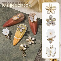 Hnuix Flowers Nail Charms And Gems Gold Copper Zircon Multiple Shapes 3D Dangle Metal Butterfly Jewelry Rhinestones Charms