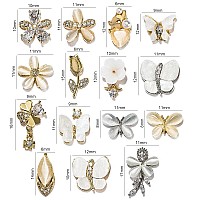 Hnuix Flowers Nail Charms And Gems Gold Copper Zircon Multiple Shapes 3D Dangle Metal Butterfly Jewelry Rhinestones Charms