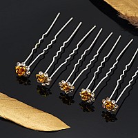 Qiutimiy 20 Pack Yellow Crystal Hair Pins Rose Flower Rhinestone Hair Clips For Bridal Wedding Women Hair Jewelry Accessories