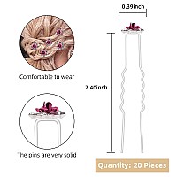 Qiutimiy 20 Pack Pink Crystal Hair Pins Rose Flower Rhinestone Hair Clips For Bridal Wedding Women Hair Jewelry Accessories W