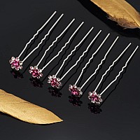 Qiutimiy 20 Pack Pink Crystal Hair Pins Rose Flower Rhinestone Hair Clips For Bridal Wedding Women Hair Jewelry Accessories W