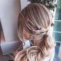 Qiutimiy 20 Pack Pink Crystal Hair Pins Rose Flower Rhinestone Hair Clips For Bridal Wedding Women Hair Jewelry Accessories W