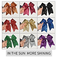 Deeka 12 Pcs 7 Large Glitter Cheer Bows Shiny Cheer Hair Bows Ponytail Holder Handmade For Cheerleader Girls Softball Sports R