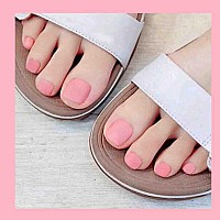 Outyua Pink Press On Toe Nails Matte Square Fake Toenails Short Solid False Toes Nails With Designs Acrylic Cute Artificial Beac